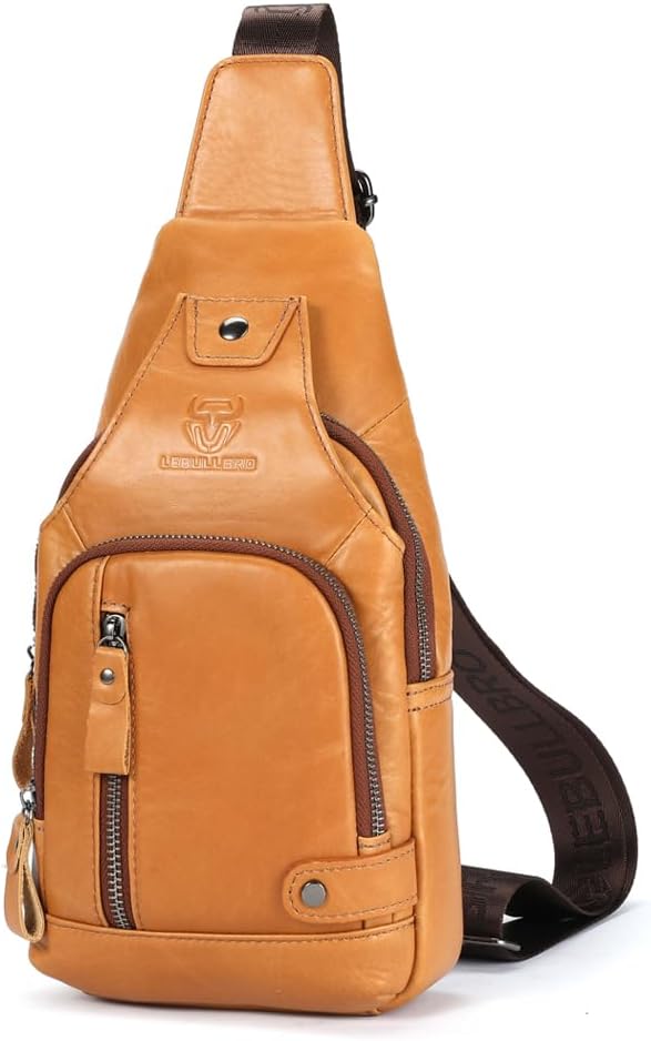 Sling Bag for Men Genuine Leather Chest Bag Crossbody Backpack Travel Hiking Outdoor Sports