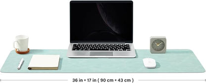 Distressed Leather Desk Mat - Non-Slip PU Desk Pad for Office and Home - Desk Organization and Accessories - Ideal for Large Mouse Pad and Desk Mats on Top of Desks(Mint Green,36"x 17")