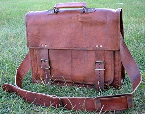 Komal's Passion Leather Briefcase for Men and Women 18 inch Handmade Leather Messenger Bag for Laptop Best Computer Satchel Distressed Bag (Single Pocket)