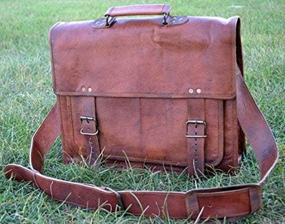 Komal's Passion Leather Briefcase for Men and Women 18 inch Handmade Leather Messenger Bag for Laptop Best Computer Satchel Distressed Bag (Single Pocket)