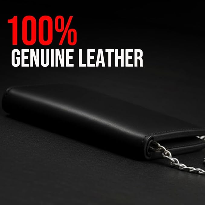 IBRO VINTAGE Motorcycle Chain Wallet for Men – Premium Cowhide Leather, RFID Tri-Fold Biker Wallet with Heavy Duty Chain for Bikers Truckers & Hunters, Credit Card Money Organizer Long Wallet | Long Trifold, RFID Blocking, Men's, Trucker Biker