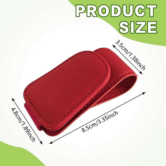 Sunglass Holder for Car, Sunglasses Clip for Car Visor, Magnetic Leather Vehicle Eyeglass Hanger Clip, Auto Ticket Card Glasses Organizer Clamp Accessories for SUV Sedan (Red)