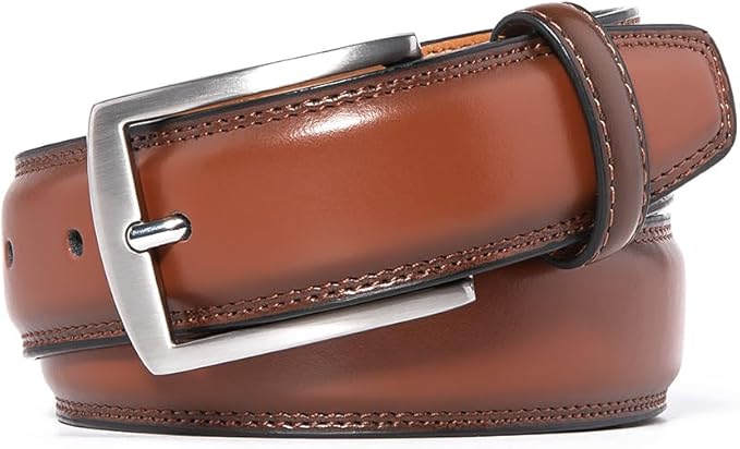Mens Genuine Leather Dress Belt for Men, Handmade, 100% Cow Leather,Classic Casual and Business Belt Prong Buckle