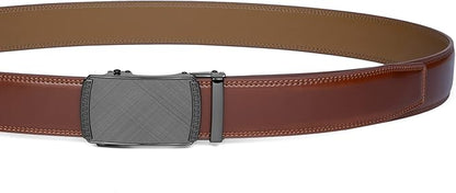 Founders & C Men's Ratchet Belt 1 3/8",Leather Dress Belt Adjustable with Click Sliding Buckle Trim to Exact Fit