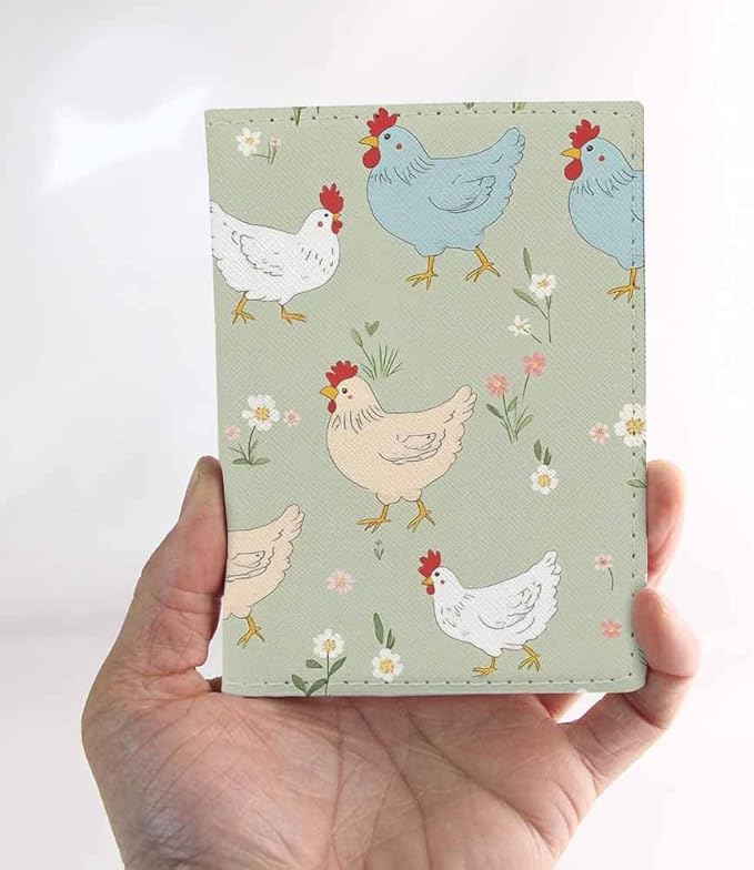 Chicken Passport Holder for Travel Farm Country Life Style PU Leather Passport Cover Wallet Cute Passport Card Holder for Women and Men