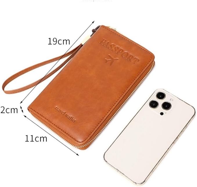 Multi-Functional RFID Passport Wallet,Travel Wallet for Men & Women,With zipper, anti-theft passport holder，Slim Leather Cover for Credit Cards, Tickets, Cash (Black)