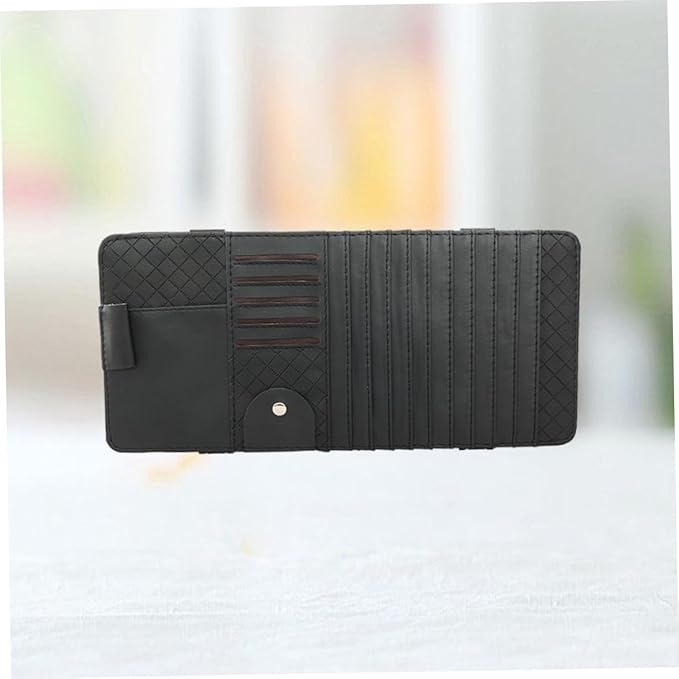 Multi-Functional Sun Visor Leather Organizer Bag Slot for Car CD Pen Card Storage Holder Black Convenient Vehicle Visor Storage Pouch for Cars and Suvs