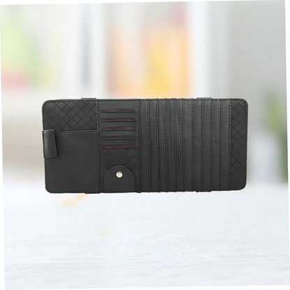 Multi-Functional Sun Visor Leather Organizer Bag Slot for Car CD Pen Card Storage Holder Black Convenient Vehicle Visor Storage Pouch for Cars and Suvs