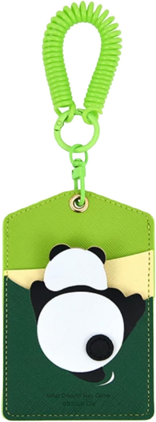 ID Badge Holder with Keychain, 3 Card Slots Cartoon Animal Cute Badge Holder for Professionals, Teacher, Nurse Officer and Students Women Girls Boys (Panda)