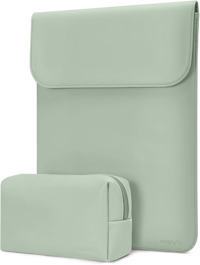 MOSISO Laptop Case 13.3 inch, 13-13.3 inch Laptop Sleeve Compatible with MacBook Neo 13 A18 Pro A3404 /Air 13/Pro 13/Pro 14 M5 M4 M3 M2 M1, Faux Suede Leather Case with Small Bag, Mint Green