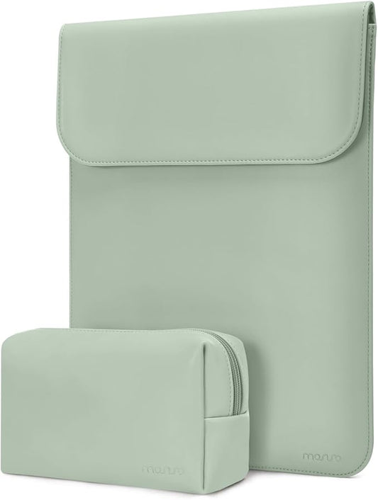 MOSISO Laptop Case 13.3 inch, 13-13.3 inch Laptop Sleeve Compatible with MacBook Neo 13 A18 Pro A3404 /Air 13/Pro 13/Pro 14 M5 M4 M3 M2 M1, Faux Suede Leather Case with Small Bag, Mint Green
