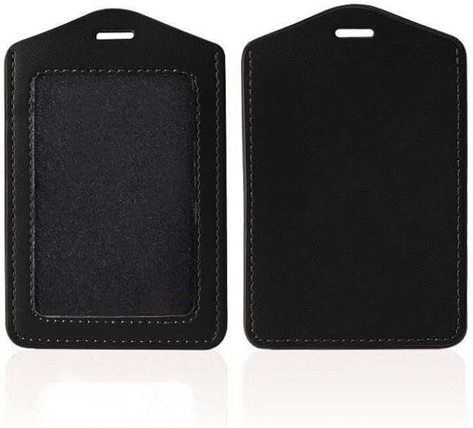 Larpur Pack of 2 Genuine Leather Badge Holders, Vertical ID Card Holders with 1 Clear ID Window for Work, School, Office