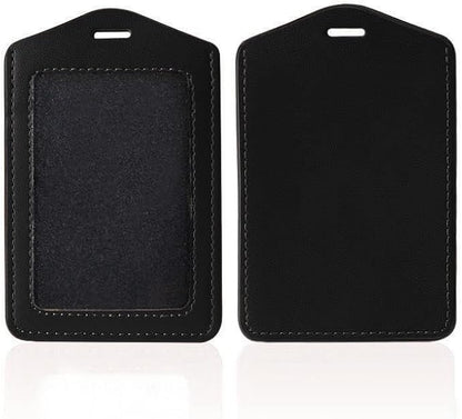 Larpur Pack of 2 Genuine Leather Badge Holders, Vertical ID Card Holders with 1 Clear ID Window for Work, School, Office