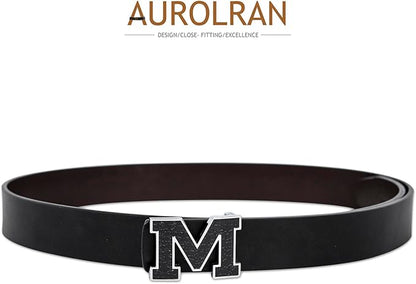 Aurolran Men&Womens Leather Dress Belt Business Automatic Buckle Belt Color-Black Silver Gold
