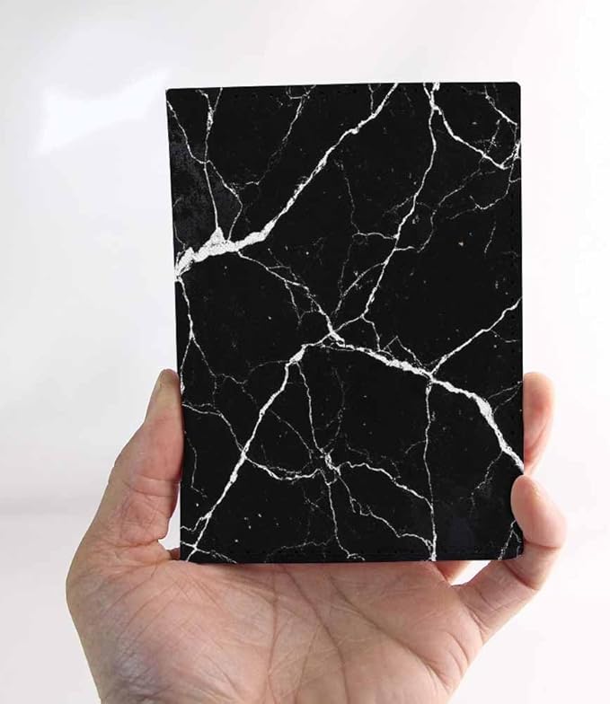 Black Marble Passport Holder for Travel Abstract Tile Texture Crack PU Leather Passport Cover Wallet Cute Passport Card Holder for Women and Men