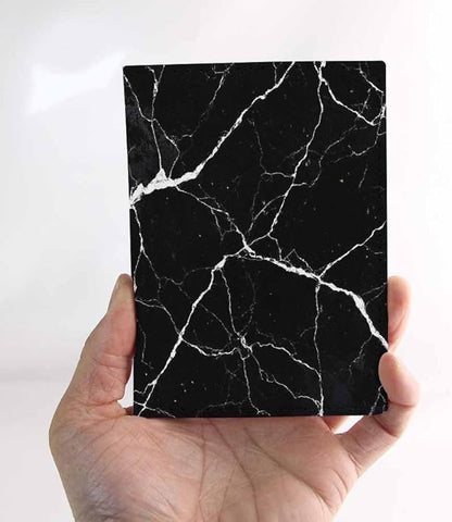 Black Marble Passport Holder for Travel Abstract Tile Texture Crack PU Leather Passport Cover Wallet Cute Passport Card Holder for Women and Men