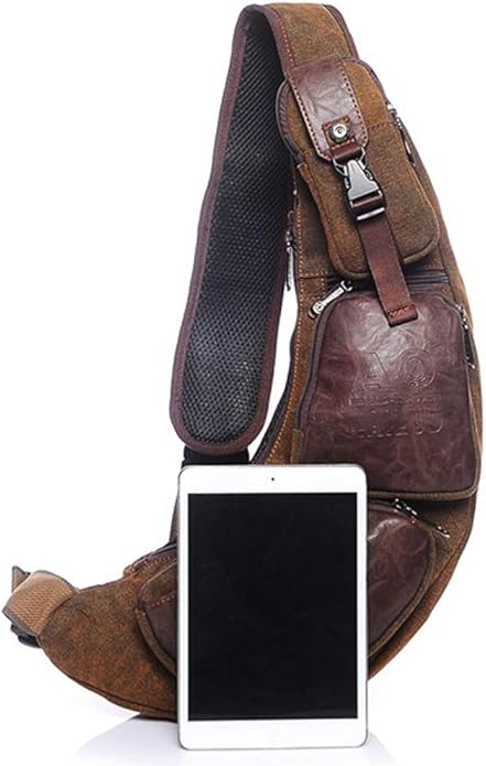 Hebetag Leather Sling Bag Crossbody Backpack for Men Women Travel Outdoor Camping