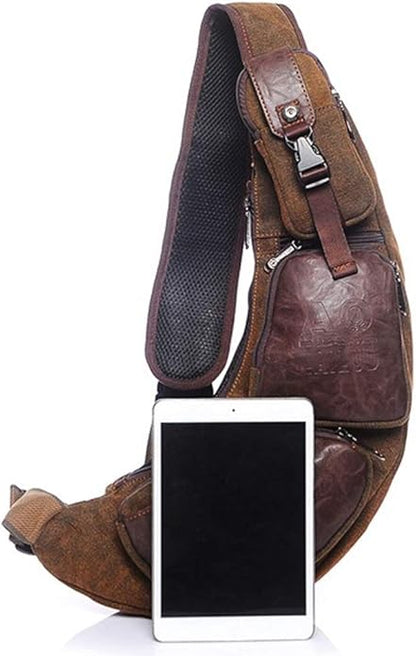 Hebetag Leather Sling Bag Crossbody Backpack for Men Women Travel Outdoor Camping