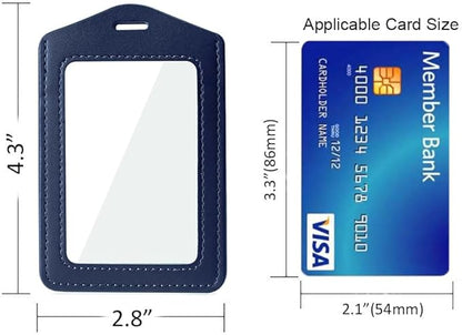 Larpur Vertical Badge Holders, PU Leather ID Card Cases with Double-Sided Clear Window, Pack of 2 Blue ID Holders for Work, School, Exhibition, Office