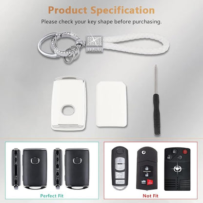PIFOOG Car Key Case for Mazda 3 6 CX9 CX5 CX30 MX5 CX50 Accessories TPU Keys Fob Cover Shell Cute Bling Keychain Landyard Full Protection 4 Buttons Girly Women White Silver