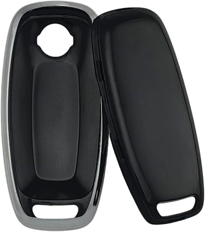 REPROTECTING TPU Key Fob Cover Compatible with Nissan Pathfinder Rogue Kicks (Silver-White/Silver-Black, 4 Buttons/TPU)