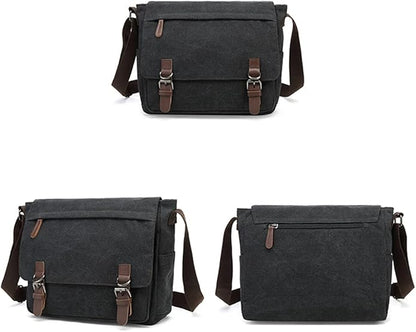 Sechunk Canvas Vintage Messenger Bag Shoulder bag Leather Large Travel Crossbody bags for men women 15inch Laptop