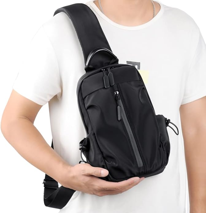 Hebetag Leather Sling Bag Crossbody Backpack for Men Women Travel Outdoor Camping