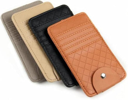 Car Sun Visor Leather Organizer Pocket - Card & Glasses Holder, Stylish Interior Accessory (Beige)