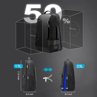 BOPai Business Smart 15.6 Inch Laptop Backpack Convertible Expandable Anti-Theft USB Charging Multi-Functional Travel Professional Work Office Men Commuter Large Black With Bottle Holder Waterproof