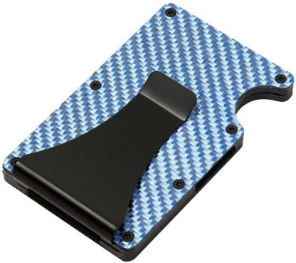 Leatherboss Wallet for Men RFID Blocking Minimalist Metal Card Holder with Money Clip Holds Credit Cards and Cash (Blue Carbon)