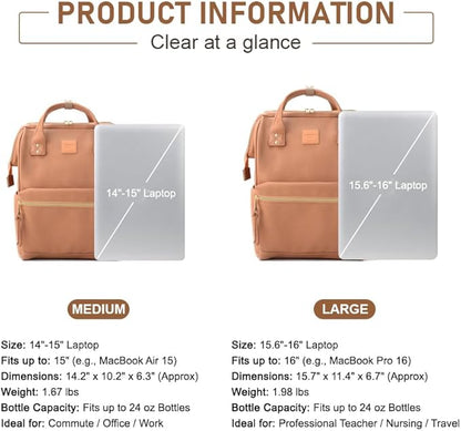 Kah&Kee Leather Laptop Backpack for Women, 15.6-16 Inch Professional Work Bag, Water-Resistant Vegan Leather Doctor Bag Backpack for Teacher, Nurse & Travel, Fits MacBook Pro 16 (Tan Pink,Large)