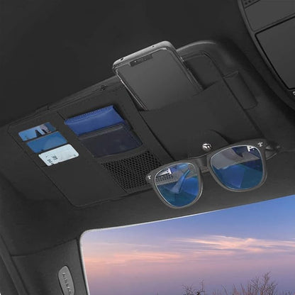 1 Pack Car Sun Visor Organizer, Sunglasses Holder for Car Sun Visor, Auto Interior Accessories Pocket Organizers Can Store for Sunglasses, Documents, Cards, Pen, Drivers License (Black)