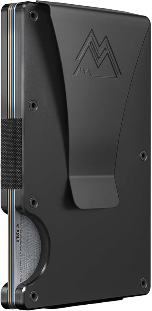 Mountain Voyage Co Minimalist Wallet for Men & Women - Slim RFID Wallet, Scratch Resistant, Credit Card Holder & Money Clip, Easily Removable Money & Cards, (Black Titanium)
