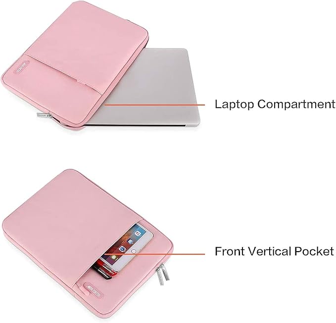 MOSISO Laptop Case 16 inch, 15-15.6 inch Laptop Sleeve Compatible with MacBook Pro 16 M5 M4 M3 M2 M1, HP Acer Dell Lenovo ASUS, Polyester Vertical Computer Sleeve Bag with Pocket, Pink