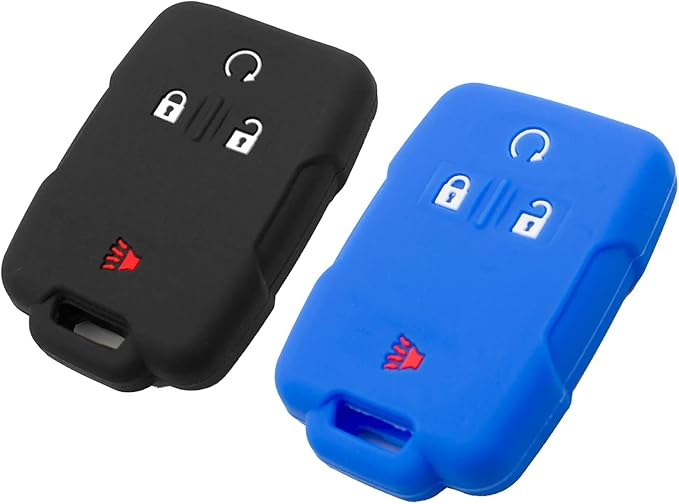 Silicone Key Fob Cover Fit for Chevrolet Chevy Colorado Silverado 1500 2500 3500 HD Suburban Tahoe GMC Canyon Sierra Yukon XL | Car Accessories | Remote Key Protection Case - Black & Blue