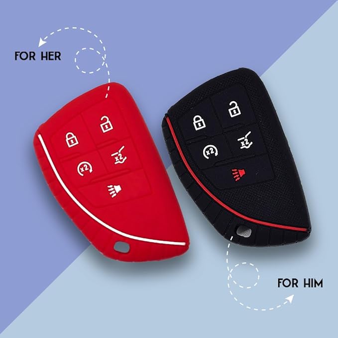 Autobase Silicone Key Fob Cover for 2022 2023 2024 2025 2026 Equinox Silverado 1500 GMC Sierra 1500 | 2024 2025 2026 Silverado Sierra 2500HD 3500HD | 2-Pack in Black & Red