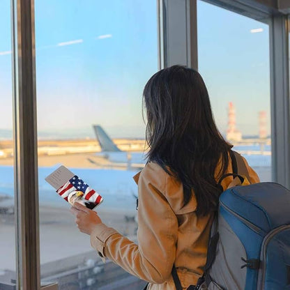 American Flag Passport Holder for Travel Stars and Eagle PU Leather Passport Cover Wallet Cute Passport Card Holder for Women and Men