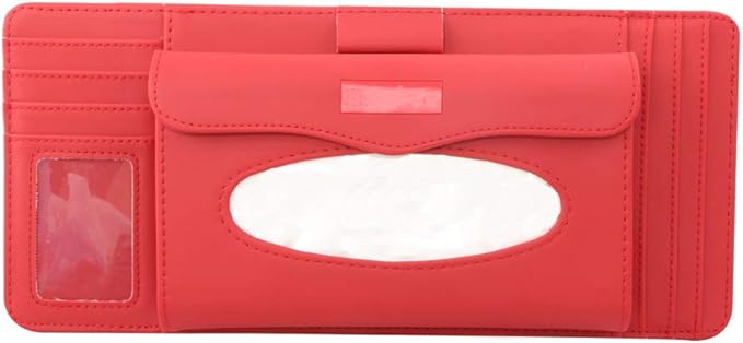 Car Sun Visor Organizer,Tissue Holder Multifunctional Tissue Box Glasses Holder Card Package CD Bag,Red
