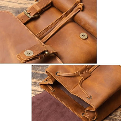 Retro Men's Business Travel Backpack Made of Genuine Leather Large Capacity Suitable for Carrying A Laptop