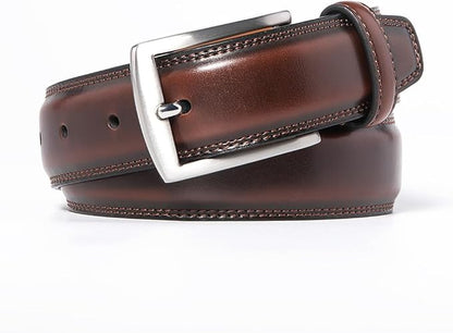 Mens Genuine Leather Dress Belt for Men, Handmade, 100% Cow Leather,Classic Casual and Business Belt Prong Buckle