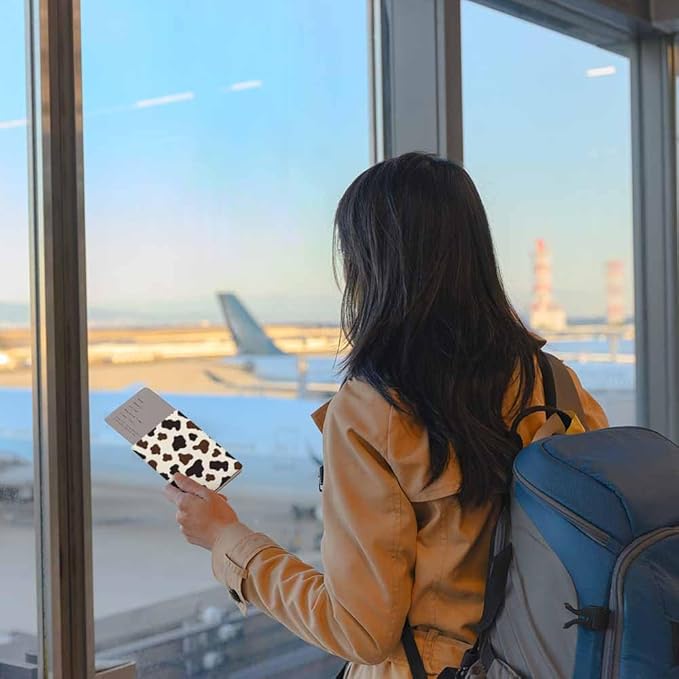 Cow Pattern Passport Holder for Travel Wildlife Fur Skin PU Leather Passport Cover Wallet Cute Passport Card Holder for Women and Men