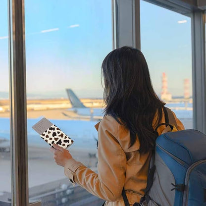 Cow Pattern Passport Holder for Travel Wildlife Fur Skin PU Leather Passport Cover Wallet Cute Passport Card Holder for Women and Men