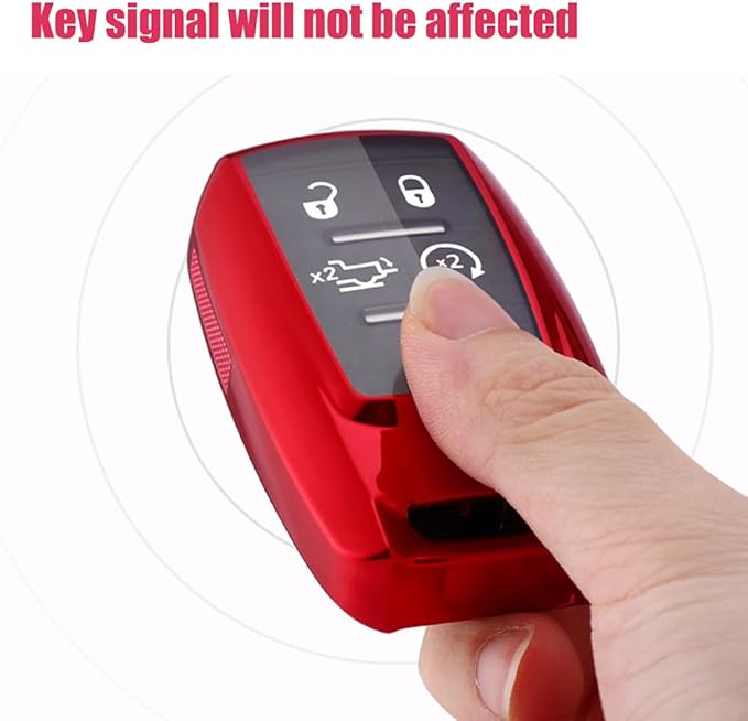 TPU Case 360 Degree TPU Protection Smart Keyless Entry Holder Remote Key Fob Cover Fit for 2021 2020 2019 Dodge Ram 1500 5B Rubber Key Fob Cover Glove Sleeve Protector OHT-4882056 (Red)