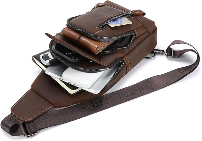 Sling Bag for Men Genuine Leather Chest Bag Crossbody Backpack Travel Hiking Outdoor Sports