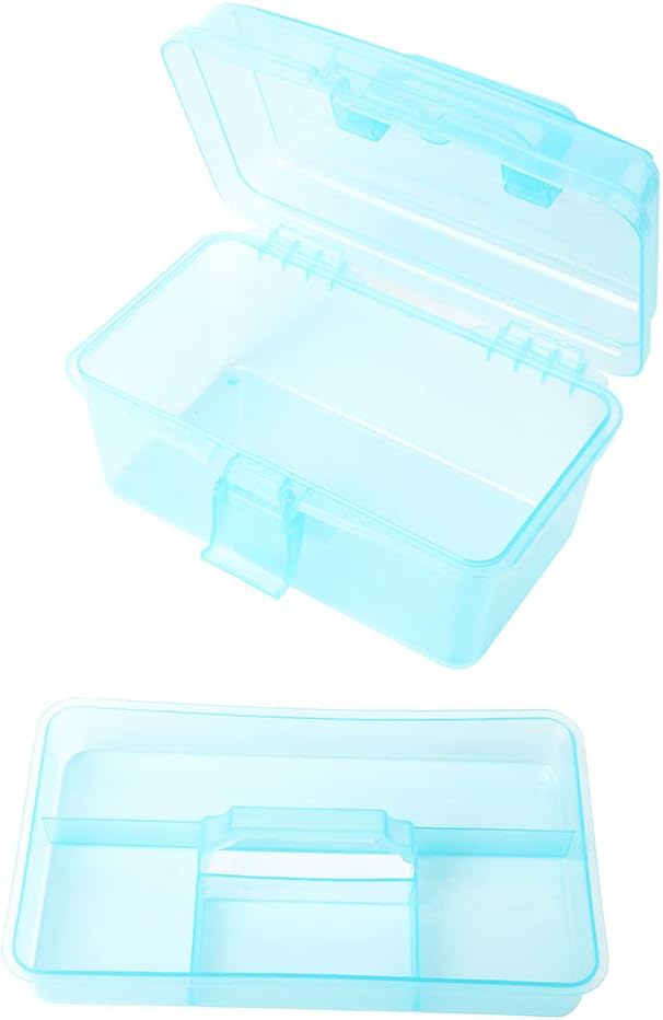 BangQiao Multipurpose Plastic Art and Craft Supply Storage Container Bin Case with Removable Tray and Handle, First Aid Box Organizer, Clear&Blue