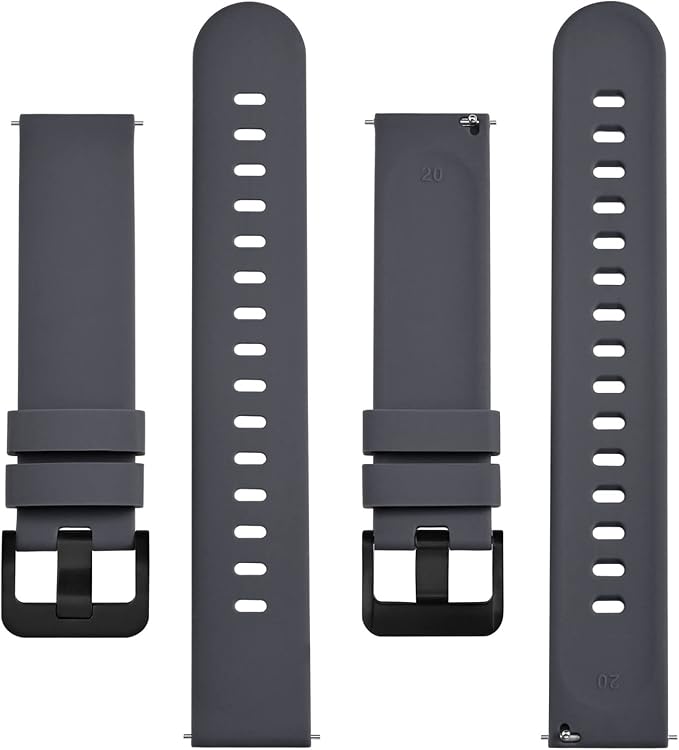 BISONSTRAP Silicone Watch Bands, Slim Watch Straps with Quick Release, 22mm, Grey with Black Buckle
