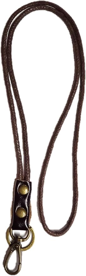Aslana Genuine Leather Rope Necklace Lanyard for Key ID Badge Holder, Lobster Claw Clasp, Vintage Retro Style (19" Neck Lanyard, 1-Pack, 7 Expresso Leather)