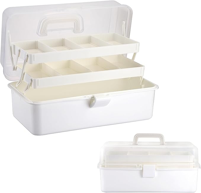 Tackle Box, 16-Inch Extra Large Art Storage Box with 3-Layer Folding Trays, Multipurpose Craft Organizers and Storage w/ Adjustable Dividers, Portable Tool Box for Sewing Supplies,Medicine &Cosmetics