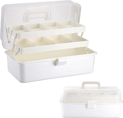 Tackle Box, 16-Inch Extra Large Art Storage Box with 3-Layer Folding Trays, Multipurpose Craft Organizers and Storage w/ Adjustable Dividers, Portable Tool Box for Sewing Supplies,Medicine &Cosmetics