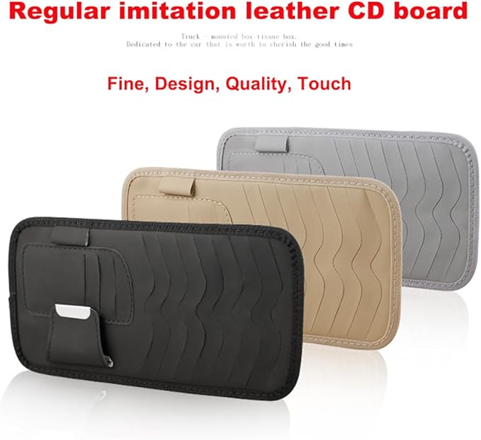 1Pc Leather Car CD Holder, Car Visor CD Storage Pocket, Multi-functional Storage Folder for CDs Sunglasses Cards Pens, Universal Interior Accessories for Cars (Black)